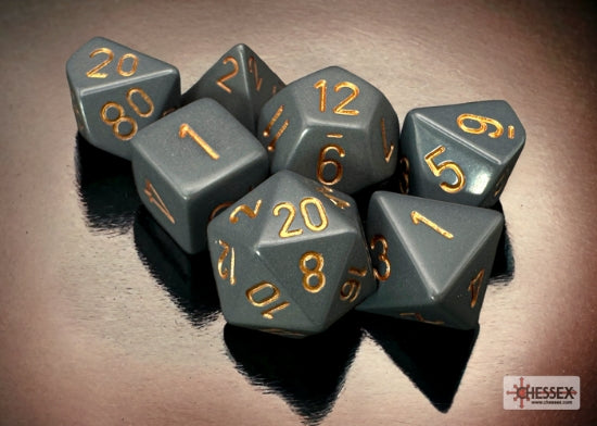 Dice - Chessex Polyhedral 7-Die Set Opaque Dark Grey/Copper