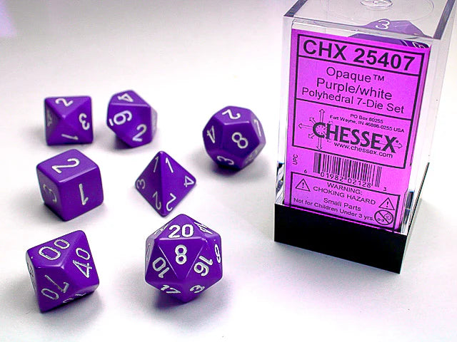Dice - Chessex Polyhedral 7-Die Set Opaque Purple/White