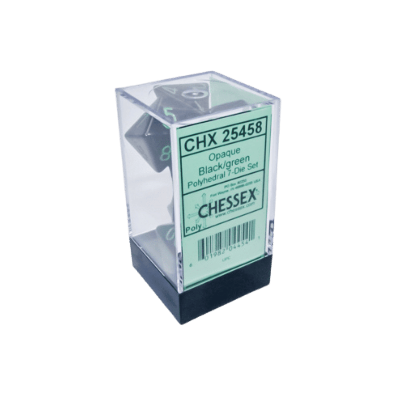 Dice - Chessex Polyhedral 7-Die Set Opaque Black/Green