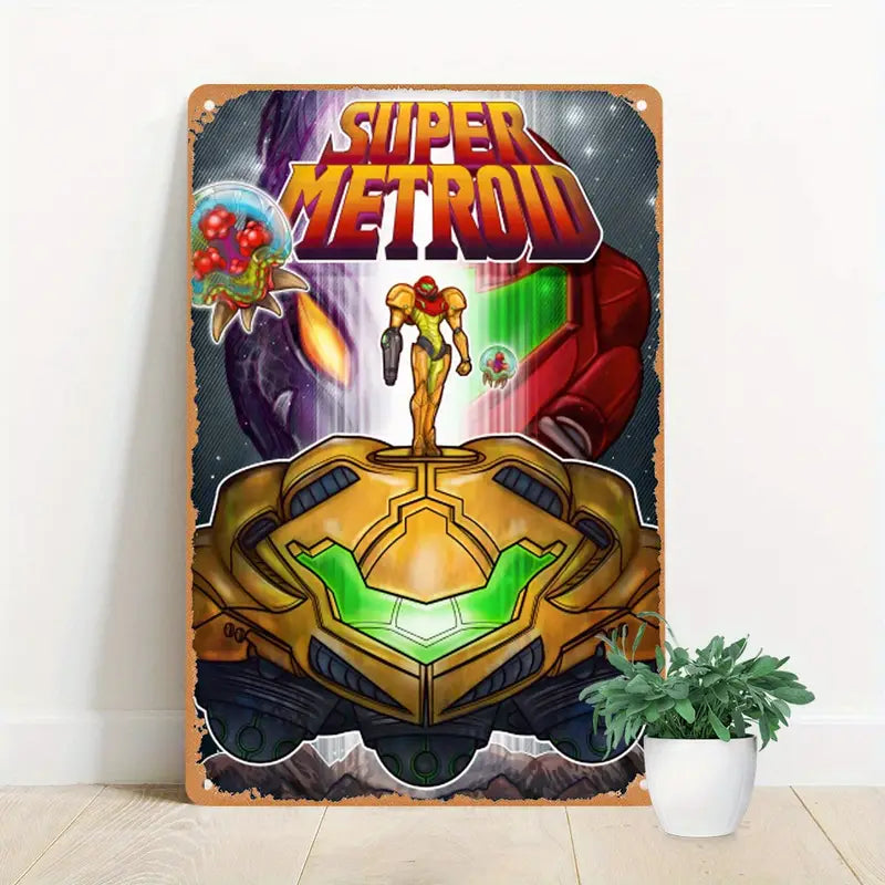 Art - Super Metroid Samus and Ship Metal Sign