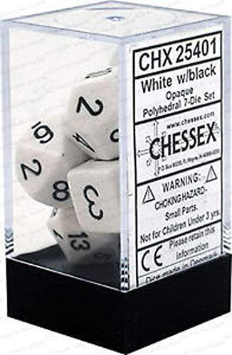 Dice - Chessex Polyhedral 7-Die Set Opaque White/Black