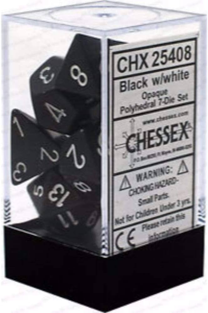Dice - Chessex Polyhedral 7-Die Set Opaque Black/White