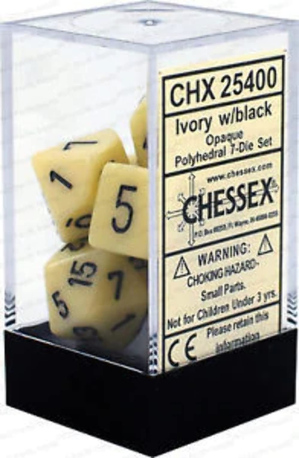 Dice - Chessex Polyhedral 7-Die Set Opaque Ivory/Black
