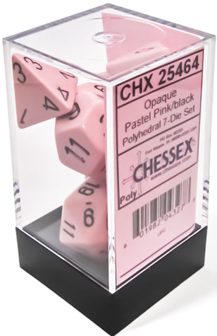 Dice - Chessex Polyhedral 7-Die Set Opaque Pastel Pink/Black