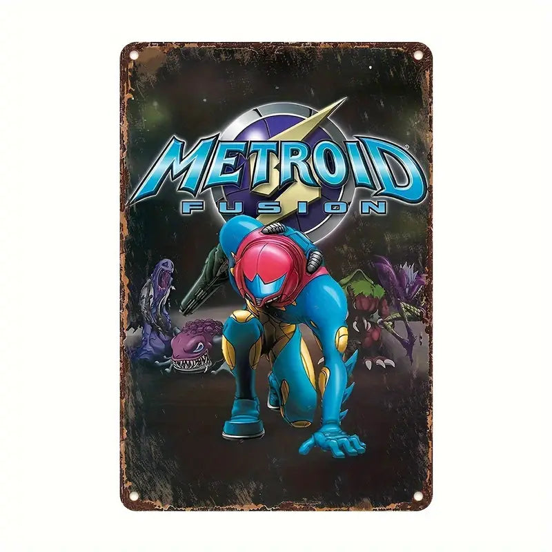 Art - Metroid Fusion Samus Metal Sign