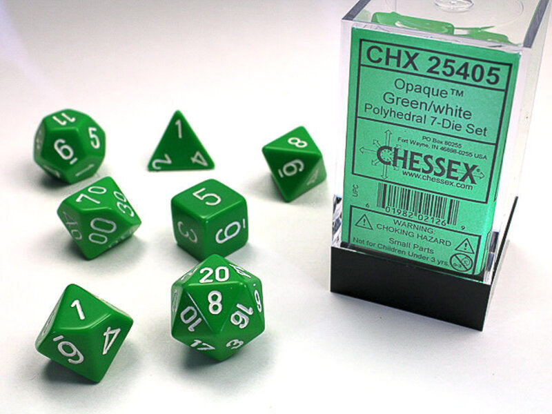 Chessex Polyhedral 7-Die Opaque Dice Set – Green with White [Toy Chessex Polyhedral 7-Die Opaque Dice Set – Green with White [Toy