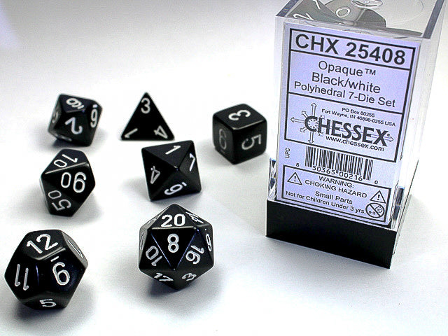 Dice - Chessex Polyhedral 7-Die Set Opaque Black/White