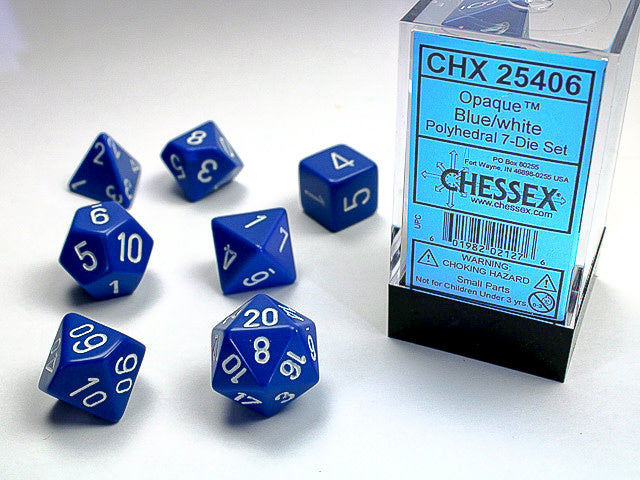 Dice - Chessex Polyhedral 7-Die Set Opaque Blue/White