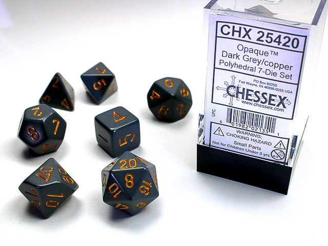 Dice - Chessex Polyhedral 7-Die Set Opaque Dark Grey/Copper