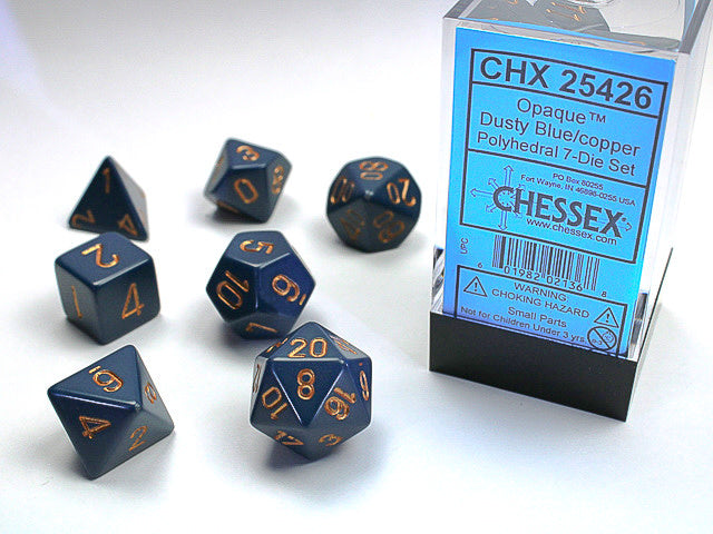 Dice - Chessex Polyhedral 7-Die Set Opaque Dusty Blue/Copper