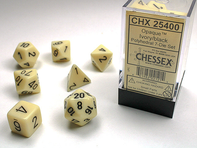 Dice - Chessex Polyhedral 7-Die Set Opaque Ivory/Black