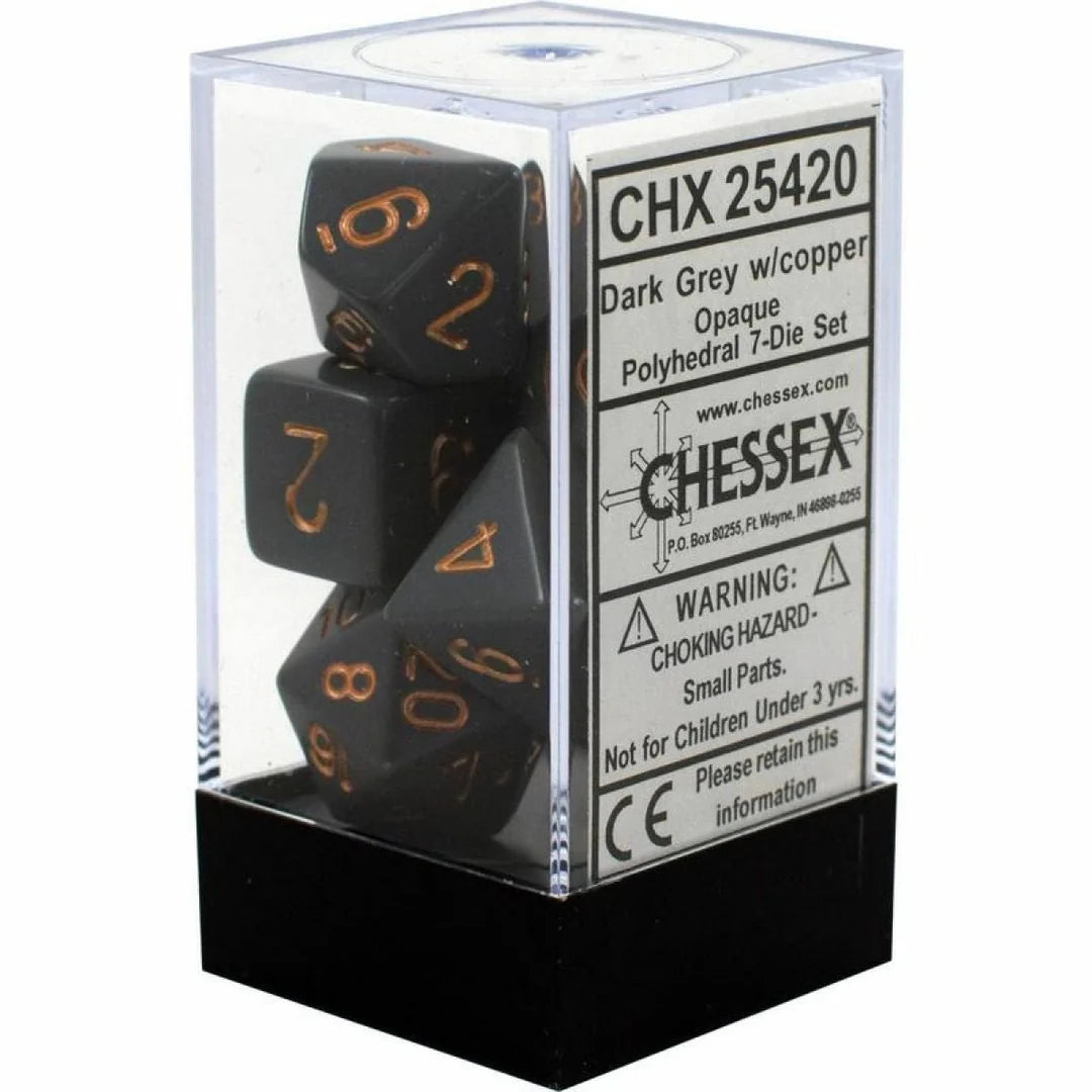 Dice - Chessex Polyhedral 7-Die Set Opaque Dark Grey/Copper