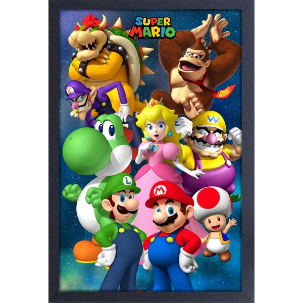 Art - Super Mario Group with Donky Kong Framed