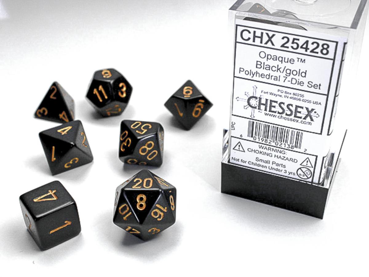 Dice - Chessex Polyhedral 7-Die Set Opaque Black/Gold