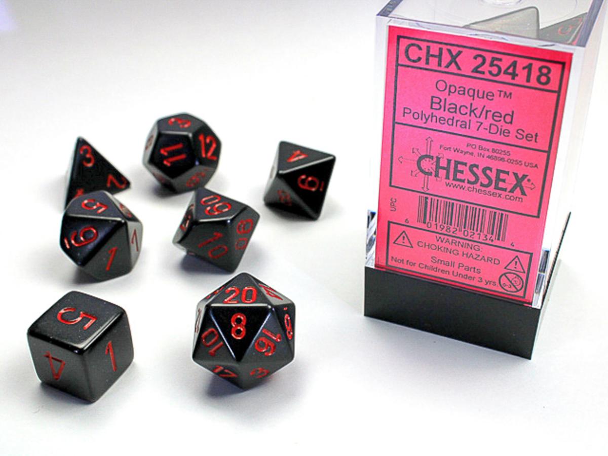 Dice - Chessex Polyhedral 7-Die Set Opaque Black/Red