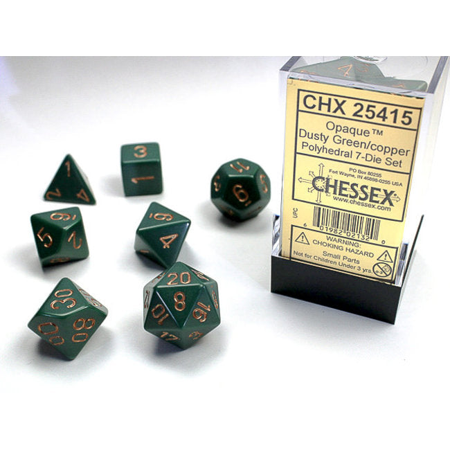 Dice - Chessex Polyhedral 7-Die Set Opaque Dusty Green/Copper