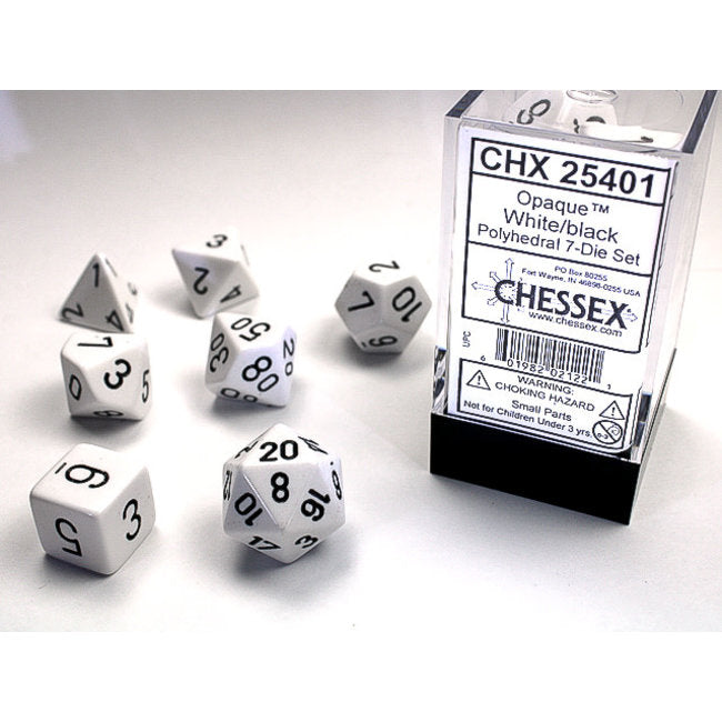 Dice - Chessex Polyhedral 7-Die Set Opaque White/Black