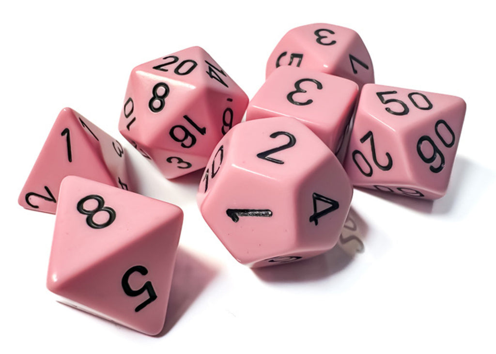 Dice - Chessex Polyhedral 7-Die Set Opaque Pastel Pink/Black