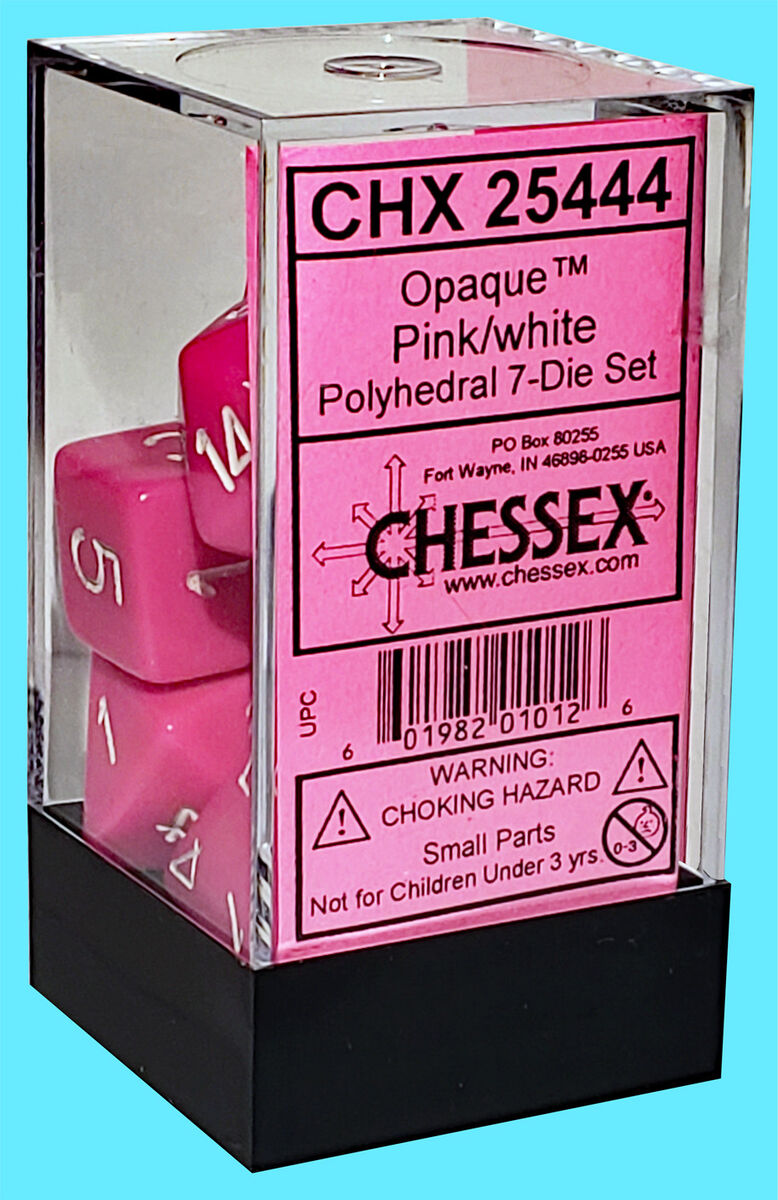 Dice - Chessex Polyhedral 7-Die Set Opaque Pink/White