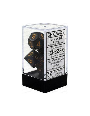 Dice - Chessex Polyhedral 7-Die Set Opaque Black/Gold