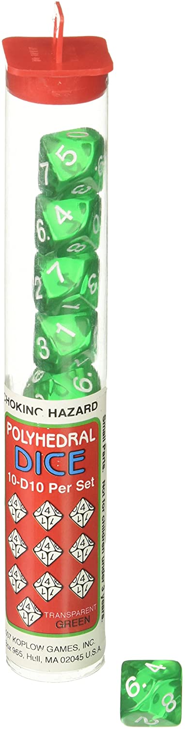 Dice - D10 Tube (Transparent Green)
