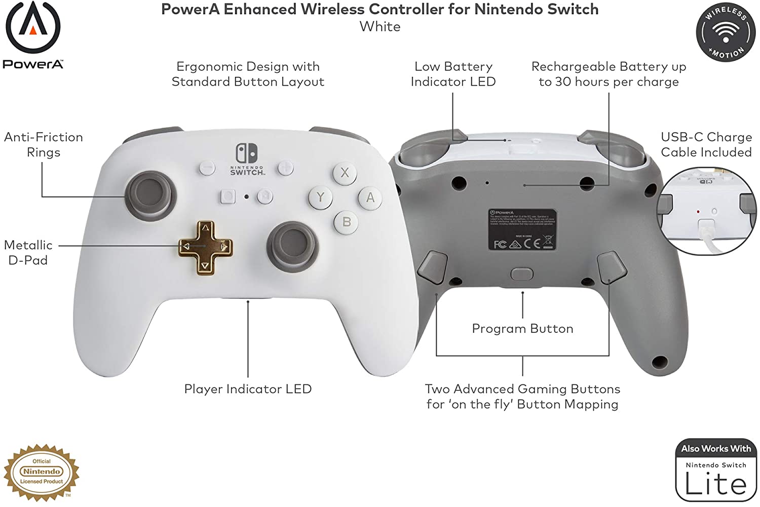 Enhanced Wireless Controller for Nintendo Switch - White (PowerA)