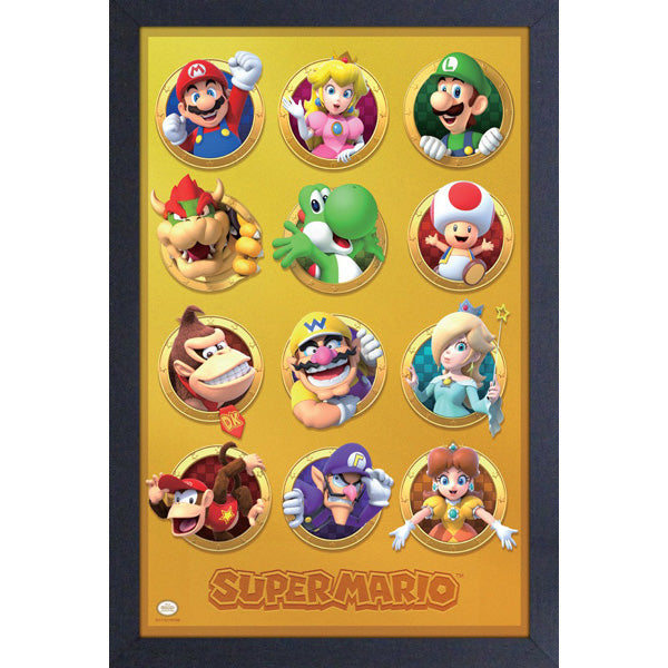 Super Mario Gold Rings Group Framed