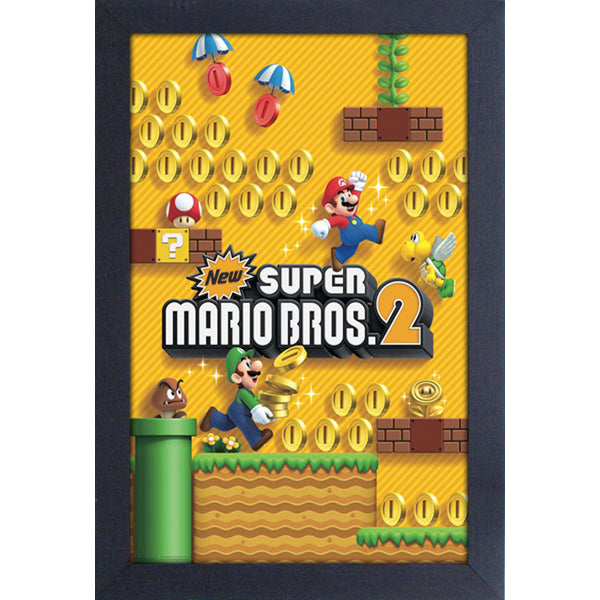NEW SUPER MARIO BROS 2 GAME COVER framed