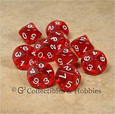 Dice - D10 Tube (Transparent Red)